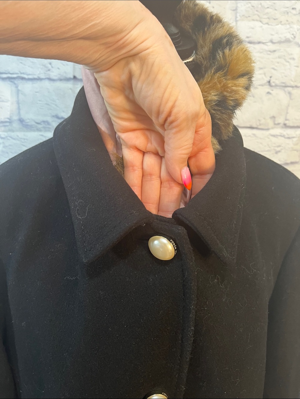 Kate Spade Faux Fur Trim Walker Coat Wool Blend Removable Collar Black Size XL - Picture 8 of 13